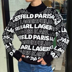 Karl Lagerfeld Women’s Logo Knit Sweater Black White New